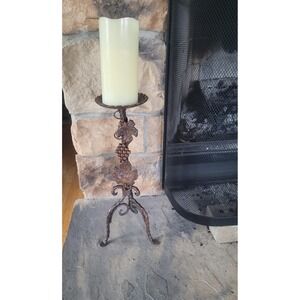 Tuscan Wrought Iron Grape Vine Candle Holder 15" Tall Vineyard Farmhouse Pillar